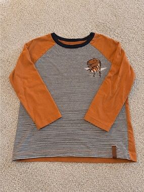 Deux par deux - Kids Striped Dino Tee in Black, White & Orange
